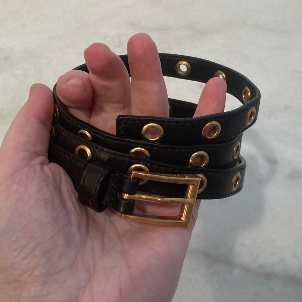 Prada Black Leather Belt with Gold Eyelets